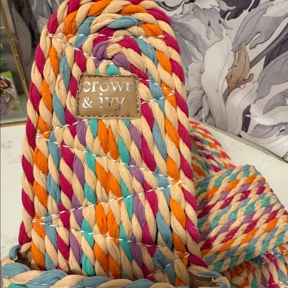 Crown & Ivy Multicolor Braided Rope Slide Sandals‎ – Casual Summer Flats 7.5